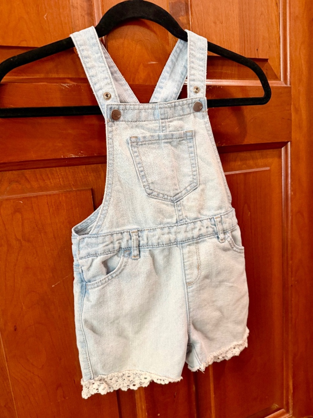 ✨ The Children's Place Girls Denim Shortalls with Gorgeous Crochet Lace Trim! ✨
